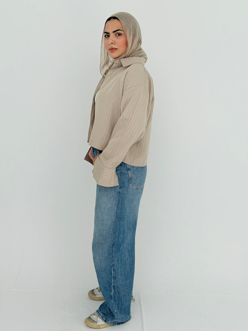 Salt Air crop shirt in Beige