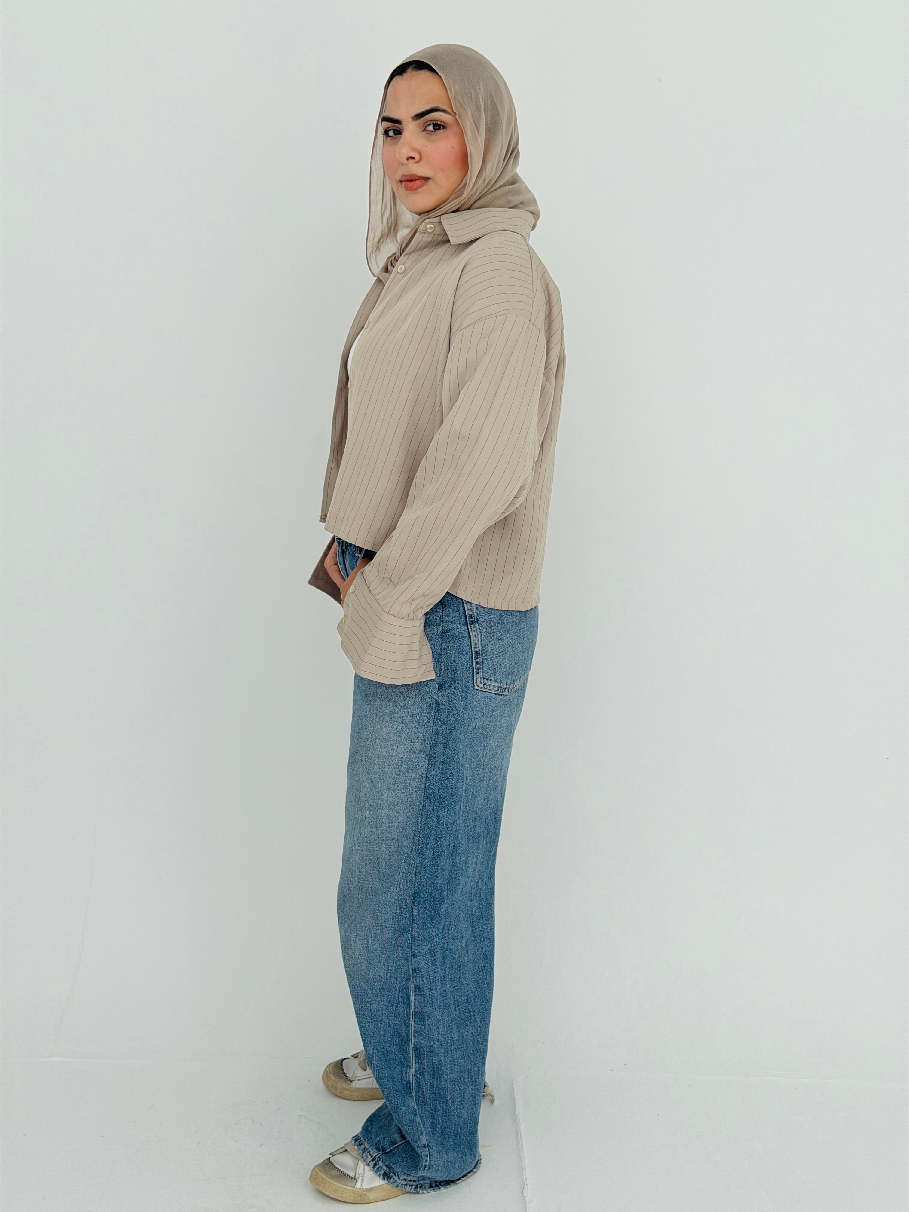 Salt Air crop shirt in Beige
