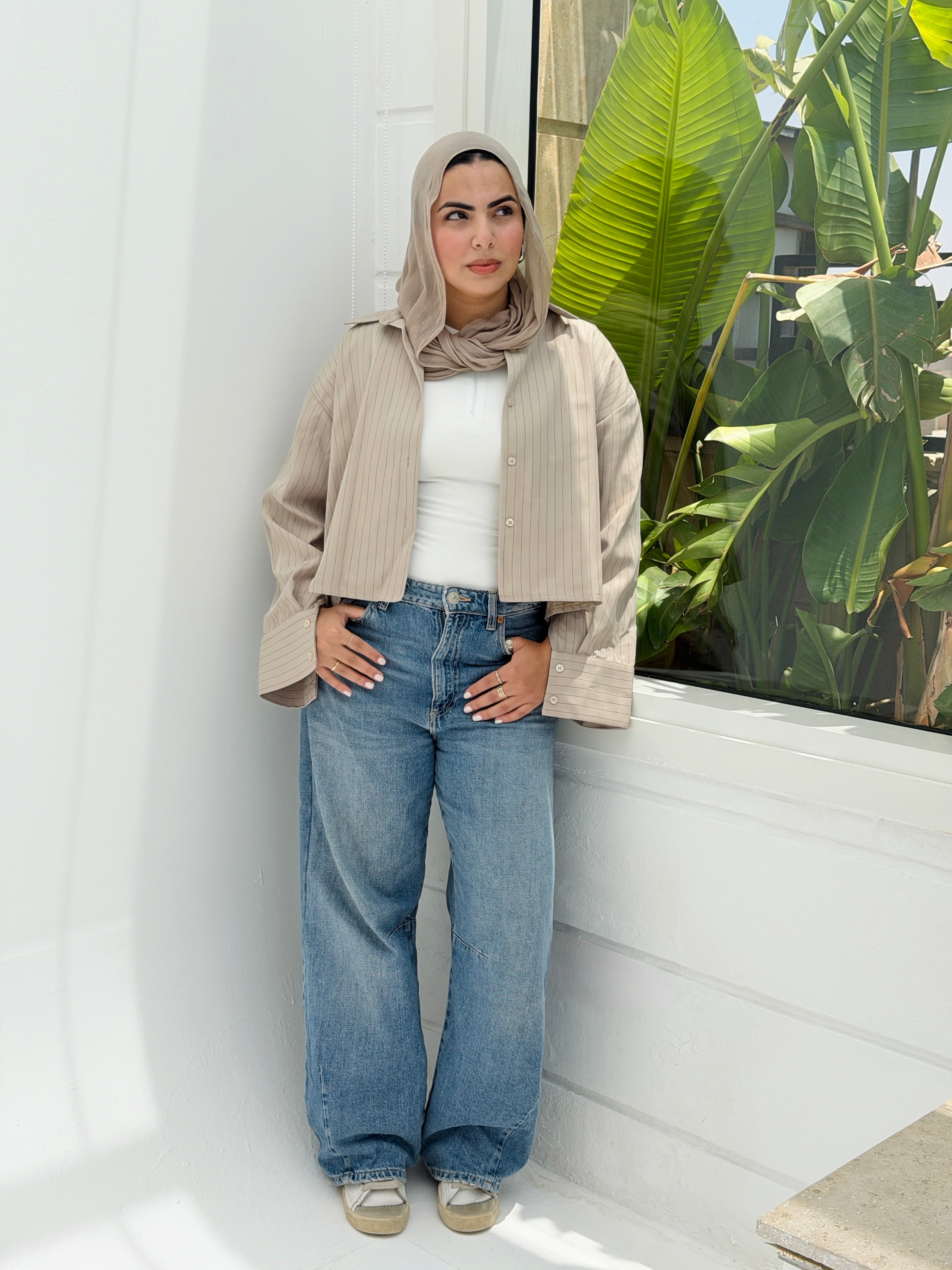 Salt Air crop shirt in Beige