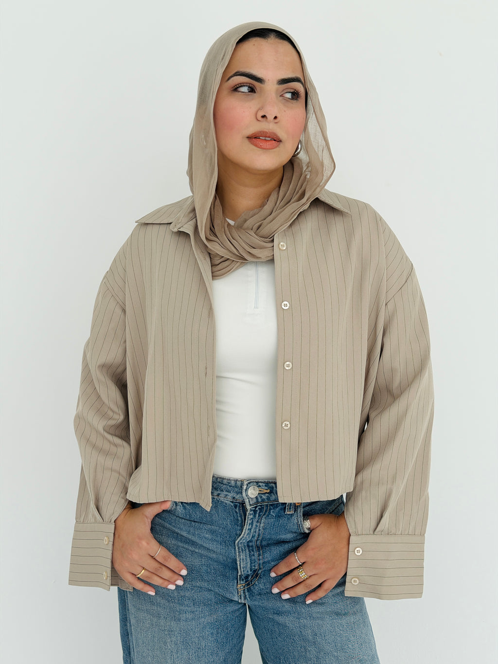 Salt Air crop shirt in Beige