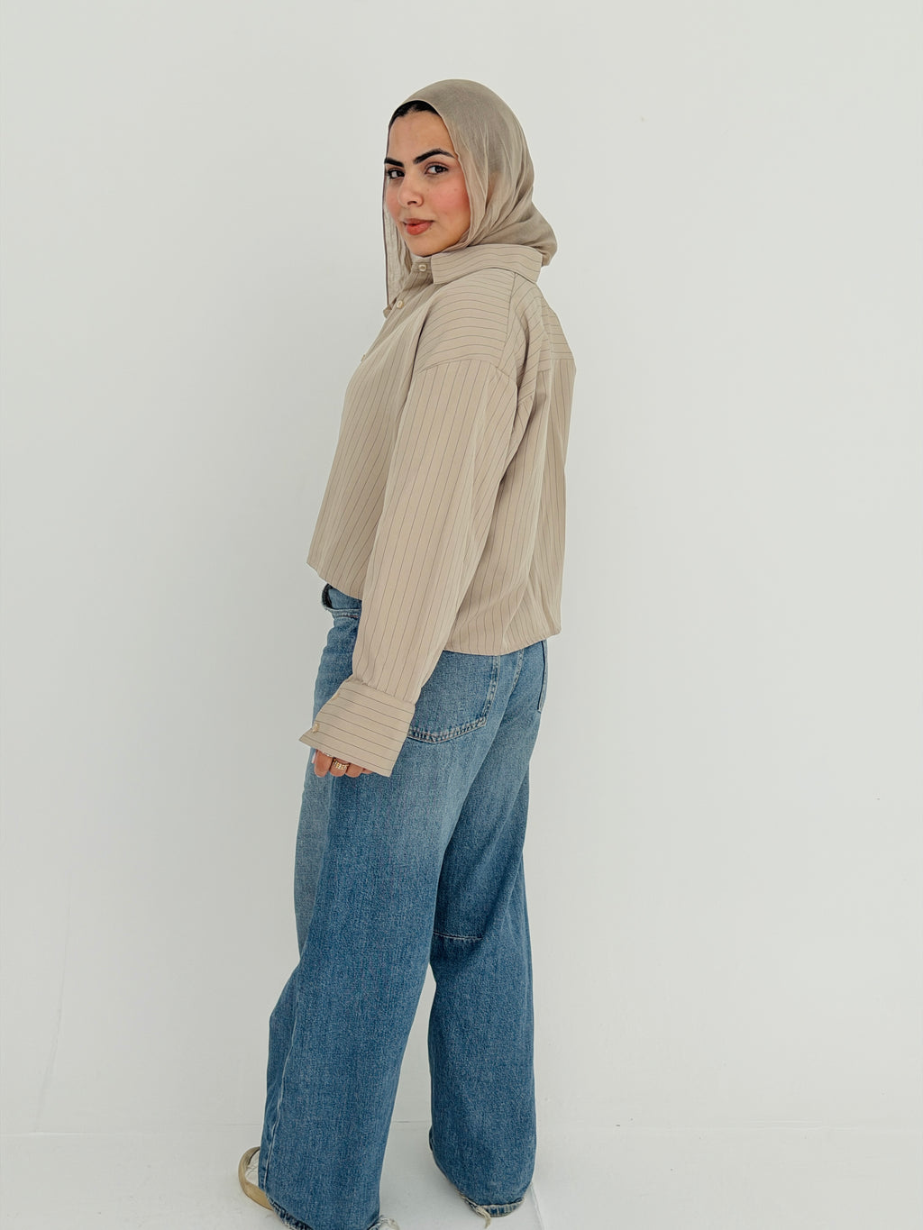 Salt Air crop shirt in Beige