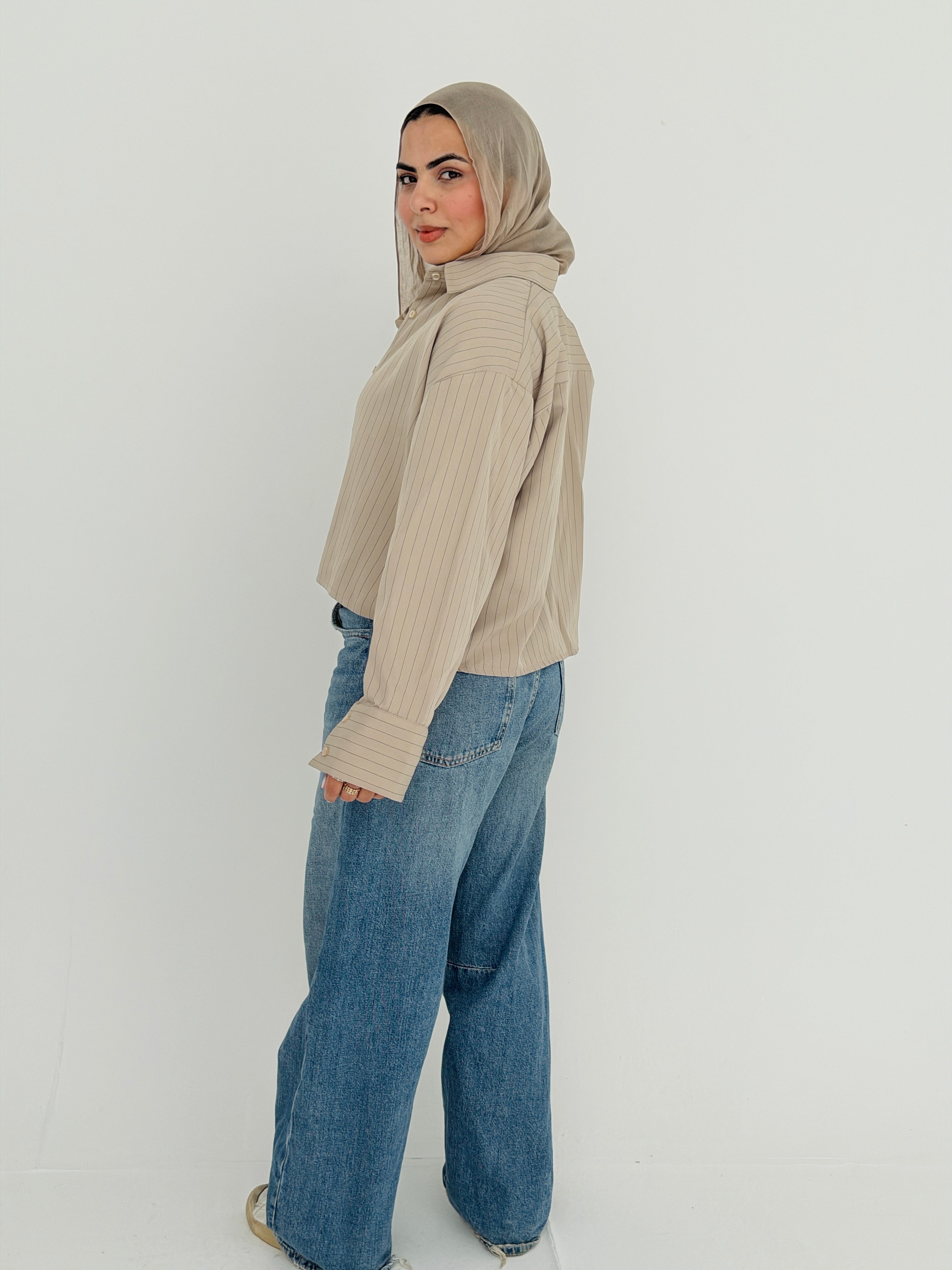 Salt Air crop shirt in Beige